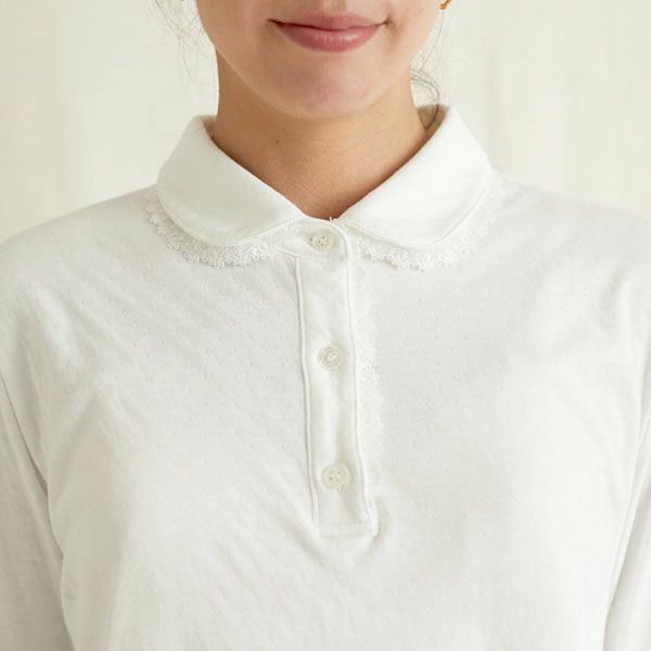 オーガニックコットン リラックスコットンレース襟トップス