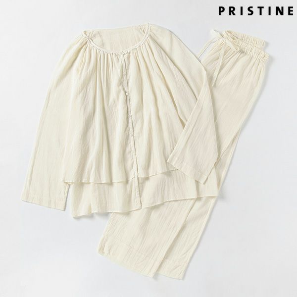 オーガニックコットン ガーゼギャザーパジャマ(長袖) ナチュラル M