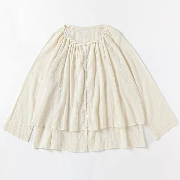 オーガニックコットン ガーゼギャザーパジャマ(長袖) ナチュラル M