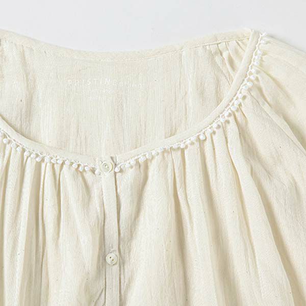 オーガニックコットン ガーゼギャザーパジャマ(長袖) ナチュラル M