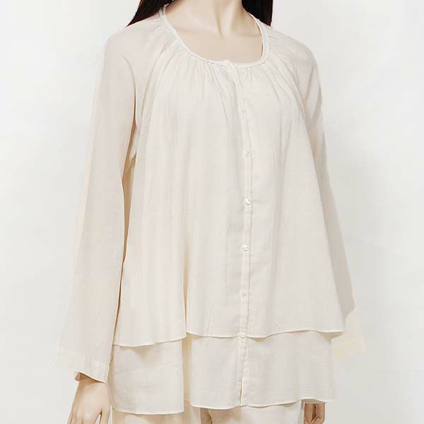 オーガニックコットン ガーゼギャザーパジャマ(長袖) ナチュラル M