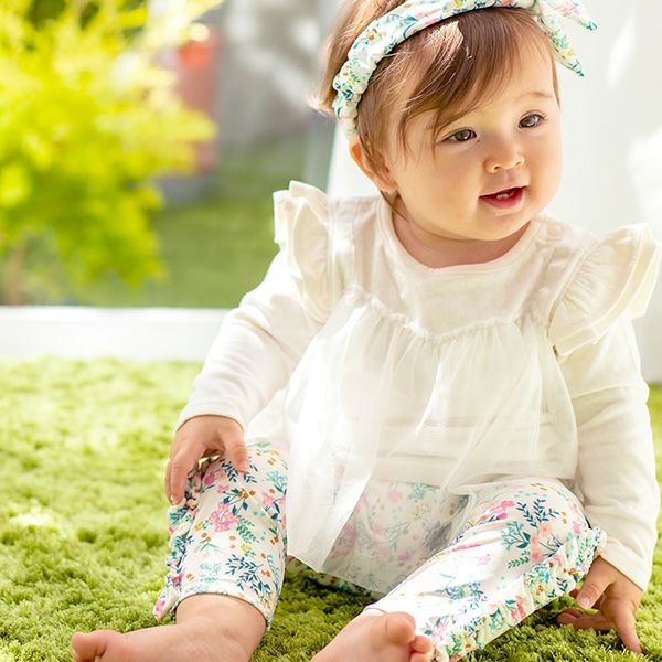 オーガニックコットン ベビーフリルパンツ（ロング） 花咲く音色