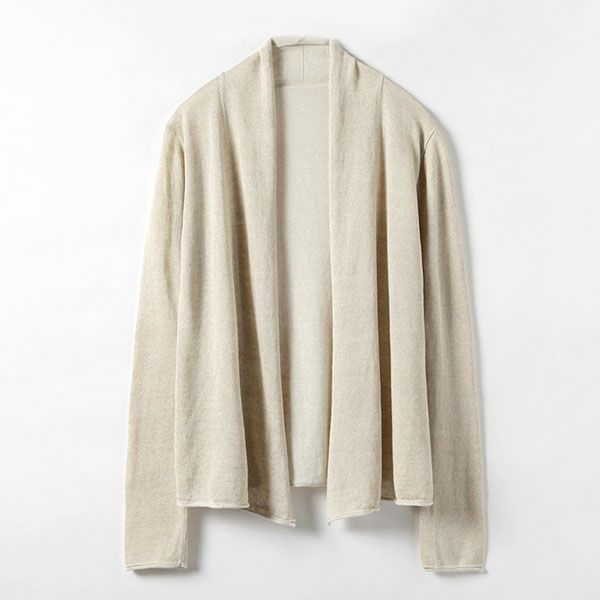 オーガニックコットン＆リネン ショールカラーカーディガン ナチュラルグレー M