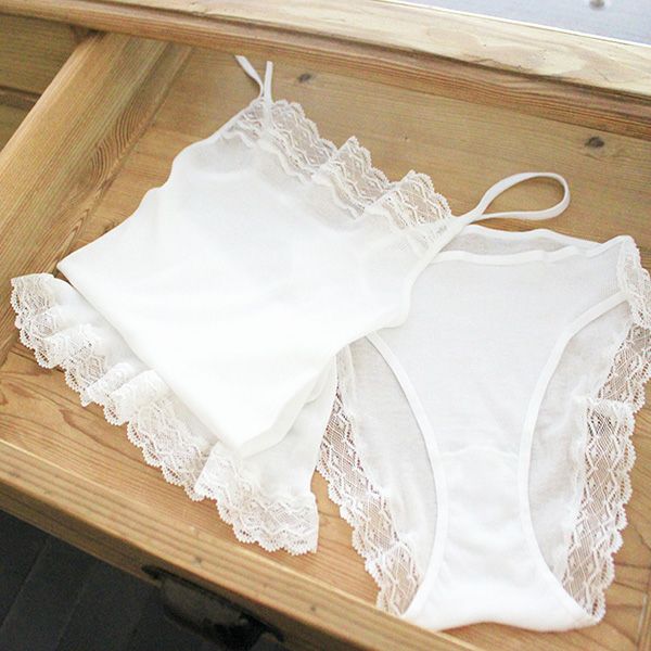 オーガニックコットン シルクレーステレコキャミソール ホワイト M