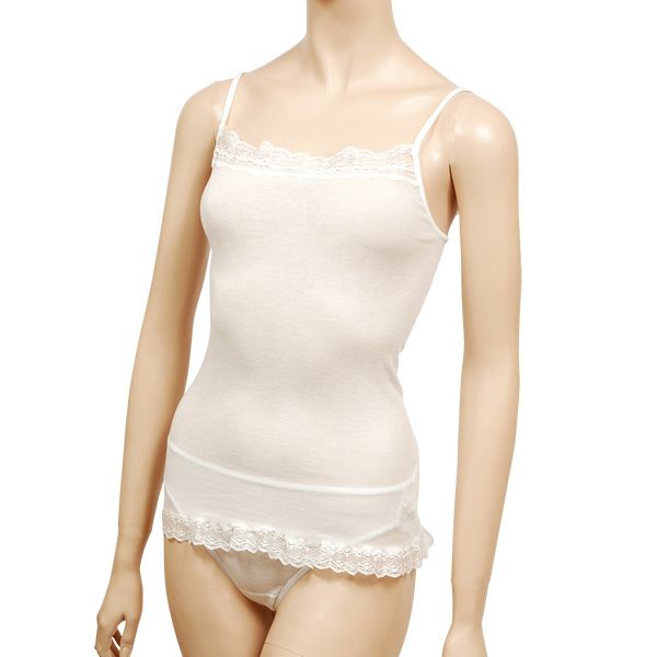 オーガニックコットン シルクレーステレコキャミソール ホワイト M