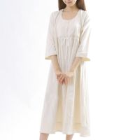 オーガニックコットン サテン前開きネグリジェ ナチュラル M