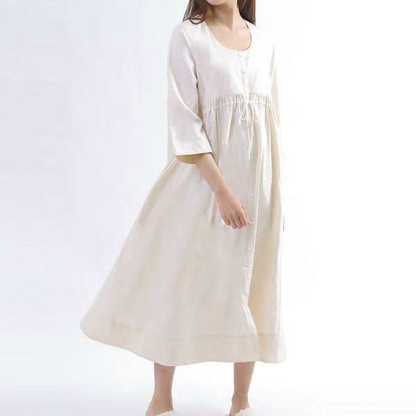 オーガニックコットン サテン前開きネグリジェ ナチュラル M