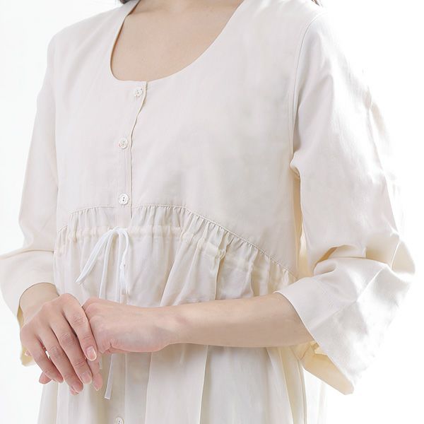 オーガニックコットン サテン前開きネグリジェ ナチュラル M