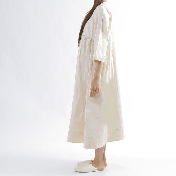 オーガニックコットン サテン前開きネグリジェ ナチュラル M