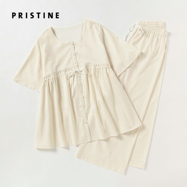 オーガニックコットン サテン前開きパジャマ ナチュラル M