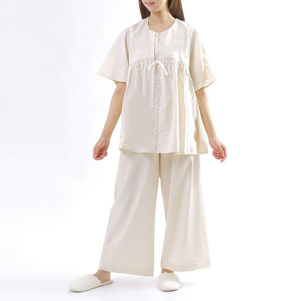 オーガニックコットン サテン前開きパジャマ ナチュラル M