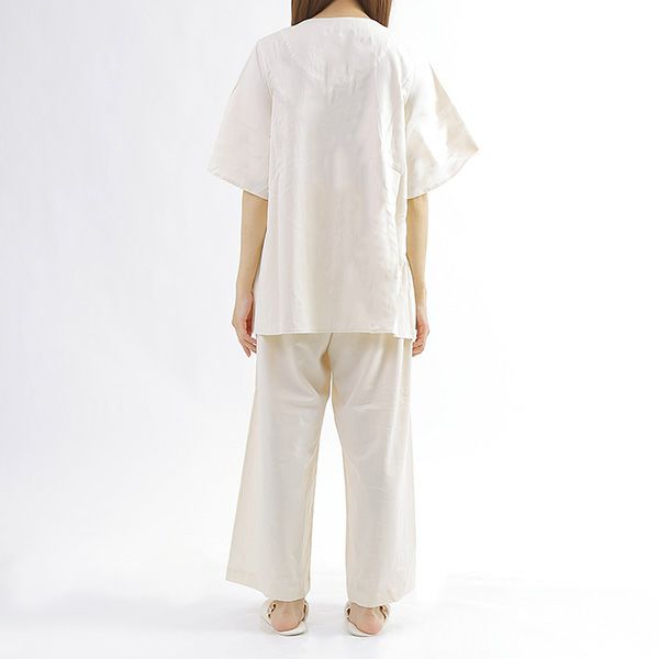 オーガニックコットン サテン前開きパジャマ ナチュラル M