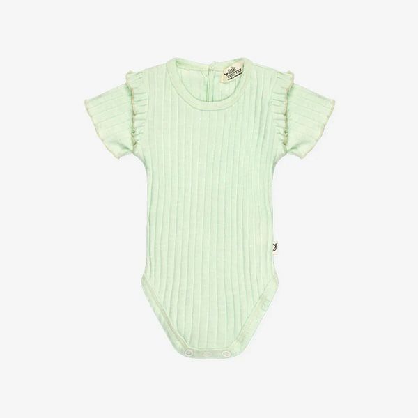 オーガニックコットン ベビーリブスラブラッフルボディスーツ(半袖)