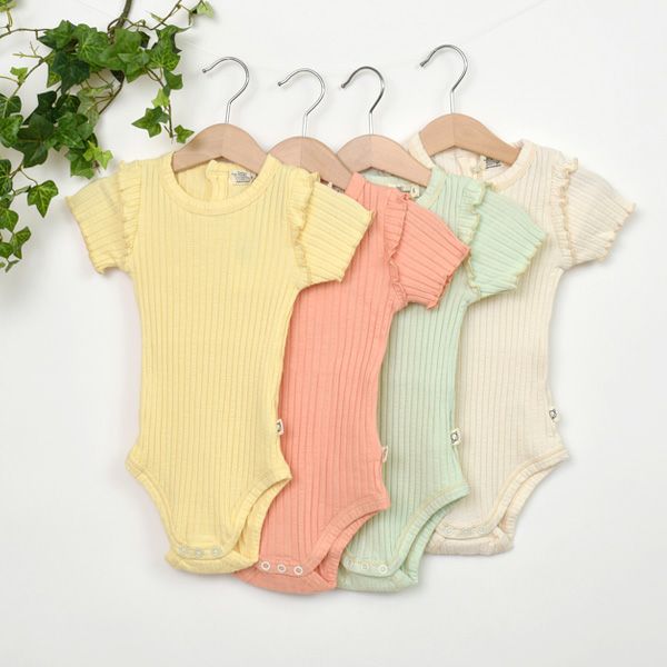 オーガニックコットン ベビーリブスラブラッフルボディスーツ(半袖)