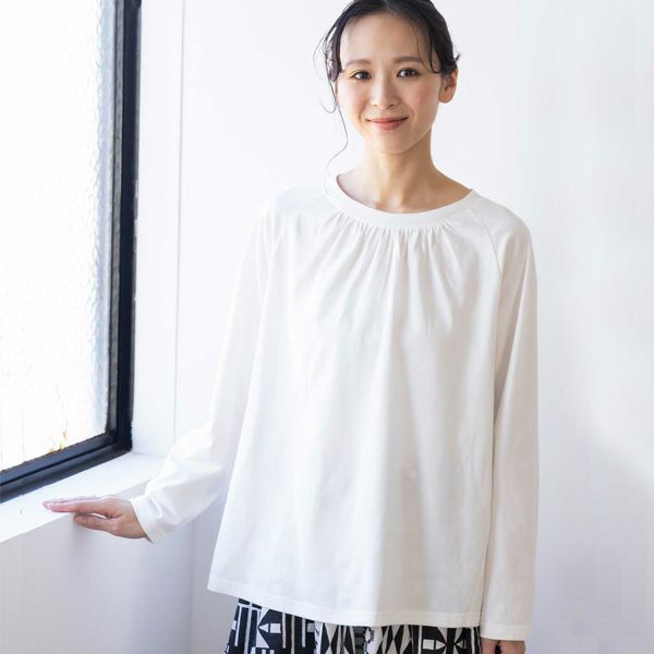 オーガニックコットン 天竺ラグランスリーブギャザートップ