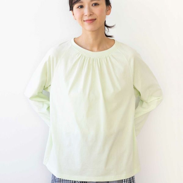 オーガニックコットン 天竺ラグランスリーブギャザートップ