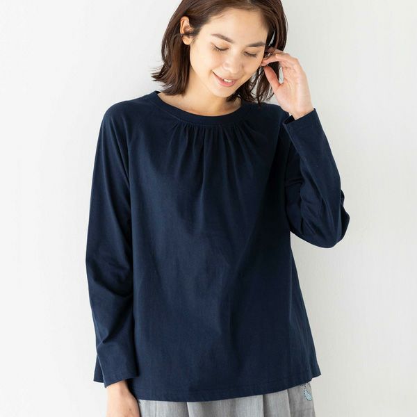 オーガニックコットン 天竺ラグランスリーブギャザートップ