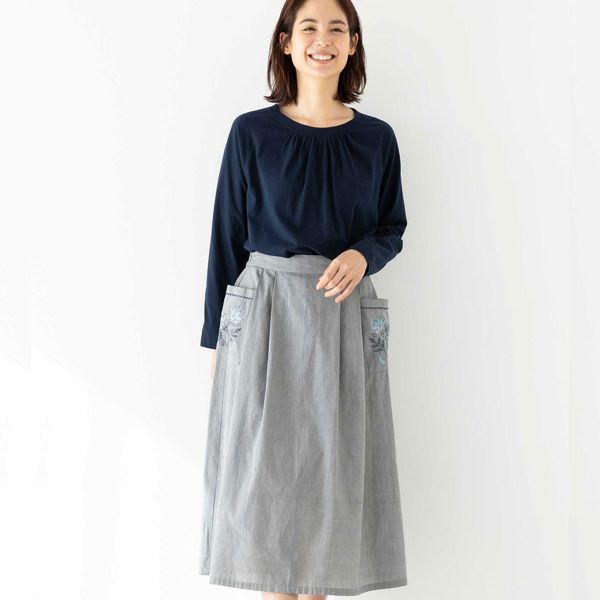 オーガニックコットン 天竺ラグランスリーブギャザートップ