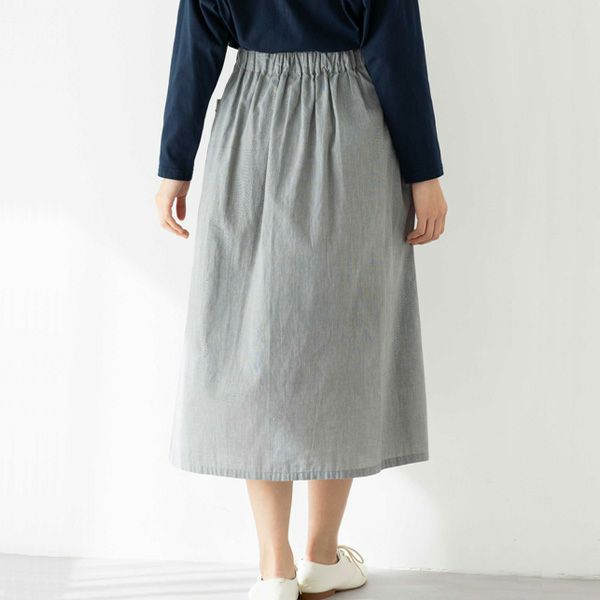 【SALE／10%OFF】オーガニックコットン 手織りブルーベル刺繍サイドポケットタックスカート