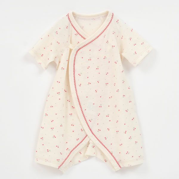 オーガニックコットン ベビー吊天竺コンビオール さくらんぼ