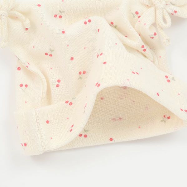 オーガニックコットン ベビー吊天竺2つ結び帽子 さくらんぼ