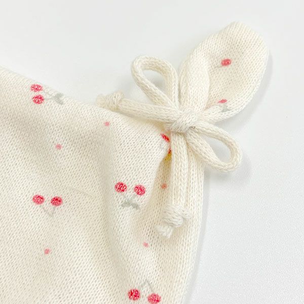 オーガニックコットン ベビー吊天竺2つ結び帽子 さくらんぼ