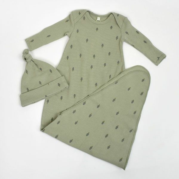 オーガニックコットン ベビー結びガウン＆帽子