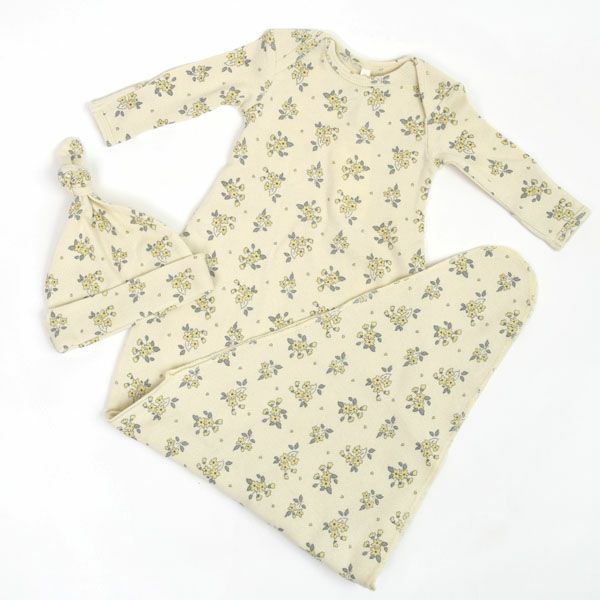 オーガニックコットン ベビー結びガウン＆帽子