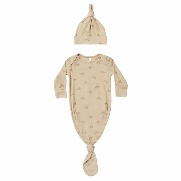 オーガニックコットン ベビー結びガウン＆帽子