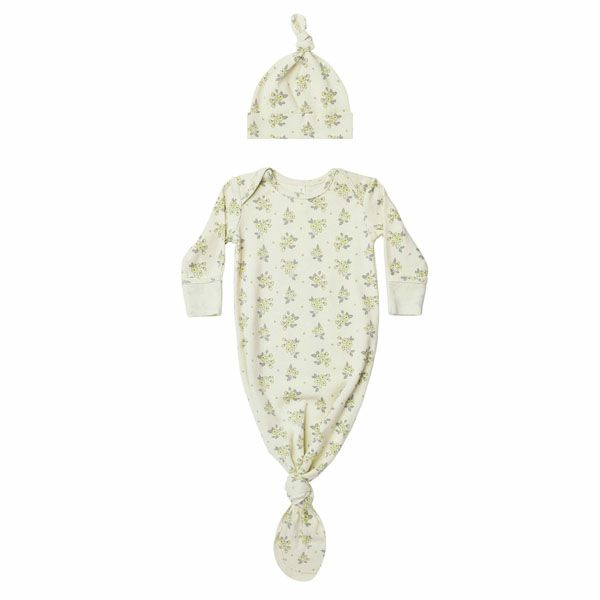 オーガニックコットン ベビー結びガウン＆帽子