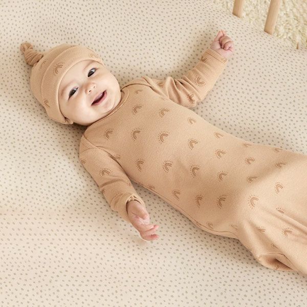 オーガニックコットン ベビー結びガウン＆帽子