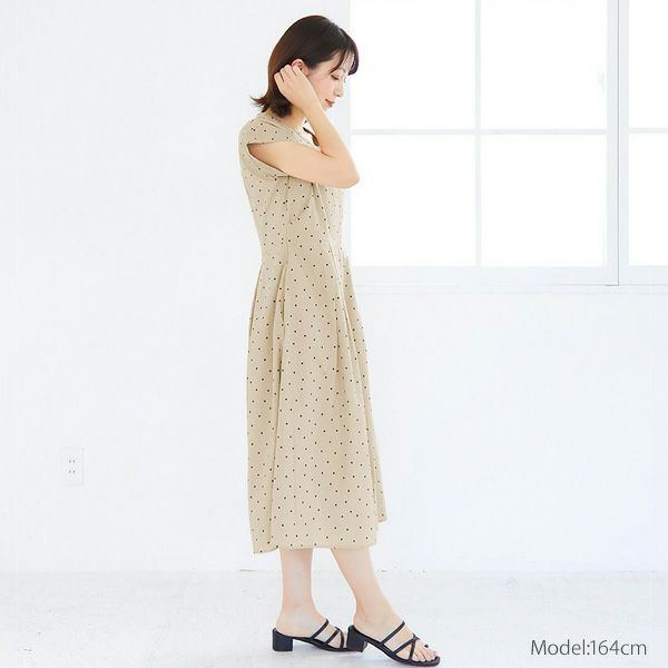 オーガニックコットン ドットすっきりシルエットワンピース