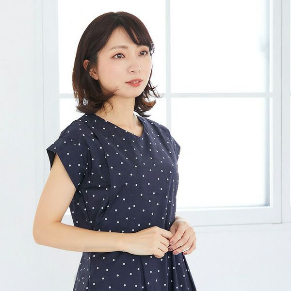 オーガニックコットン ドットすっきりシルエットワンピース