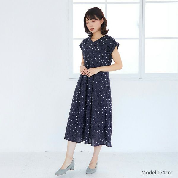 オーガニックコットン ドットすっきりシルエットワンピース