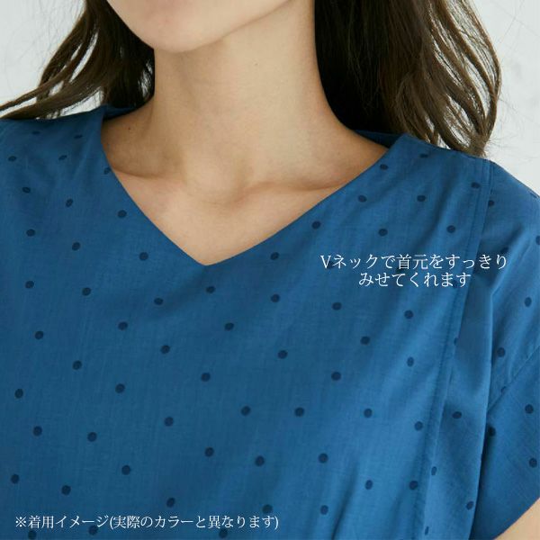オーガニックコットン ドットすっきりシルエットワンピース