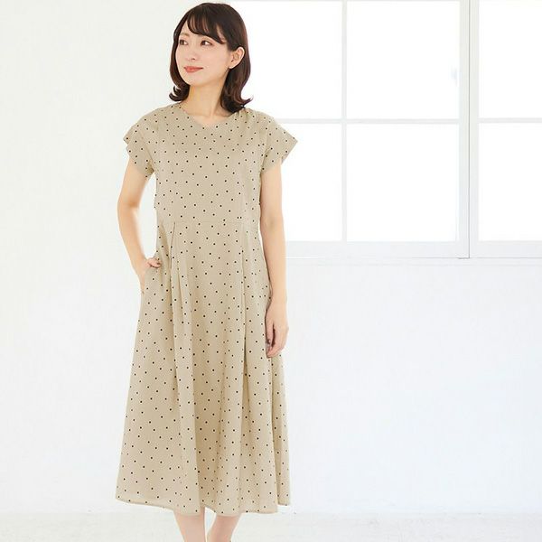 オーガニックコットン ドットすっきりシルエットワンピース