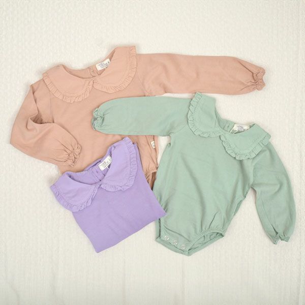 オーガニックコットン ベビーベーシックフリルカラーボディスーツ(長袖)