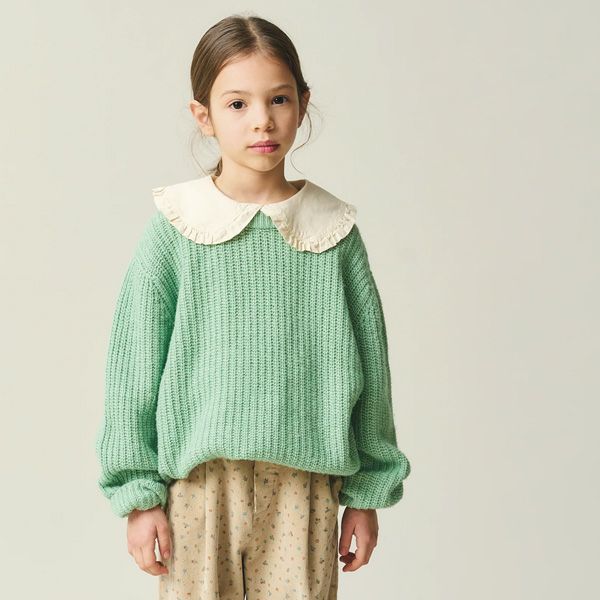 オーガニックコットン キッズベーシックフリルカラーTシャツ(長袖)