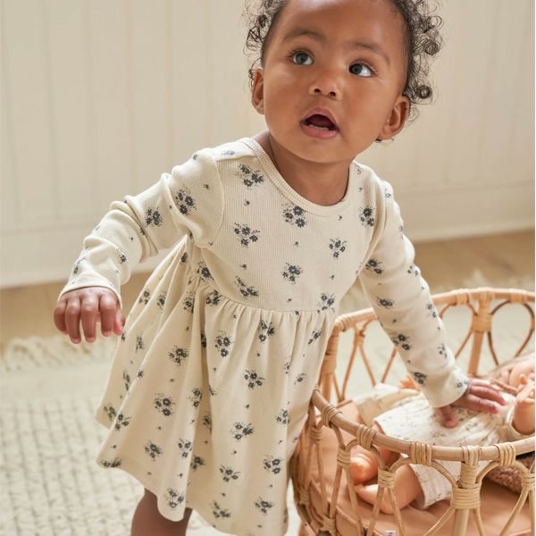 オーガニックコットン ベビーリブロングスリーブドレス＆ブルマ