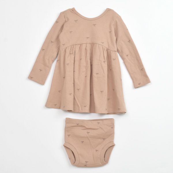オーガニックコットン ベビーリブロングスリーブドレス＆ブルマ