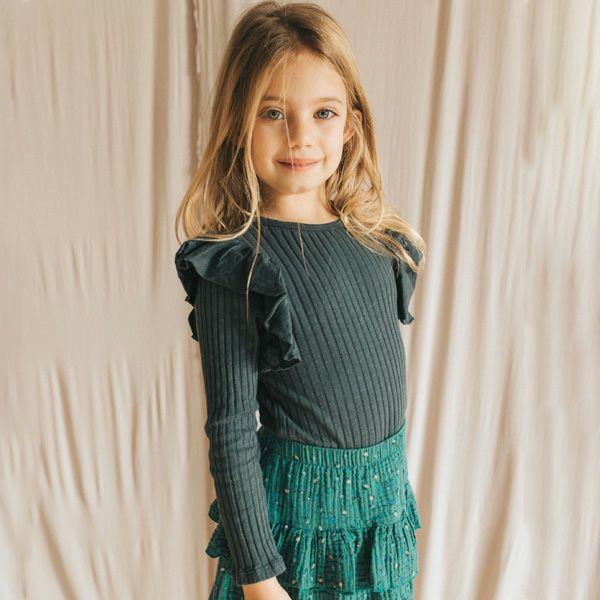 オーガニックコットン キッズフリルリブブラウス(長袖)