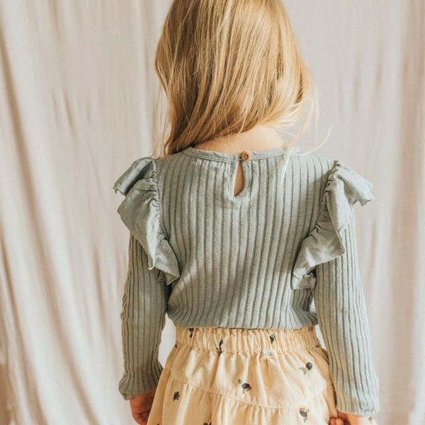 オーガニックコットン キッズフリルリブブラウス(長袖)