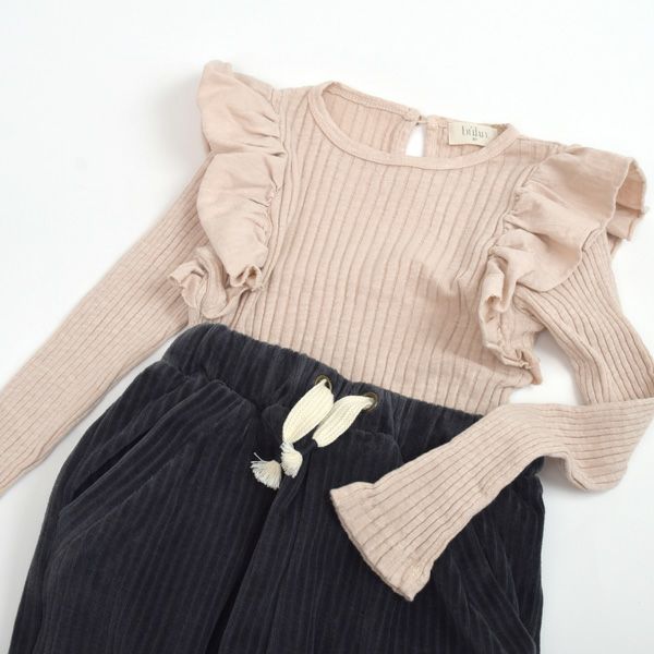 オーガニックコットン キッズフリルリブブラウス(長袖)