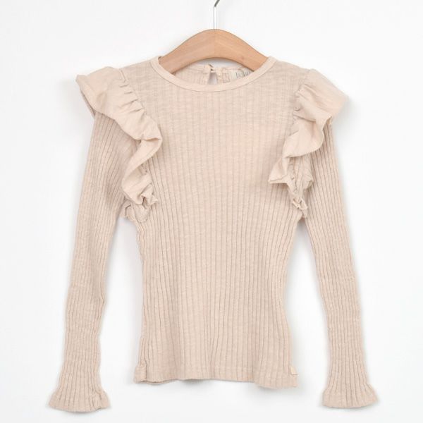 オーガニックコットン キッズフリルリブブラウス(長袖)