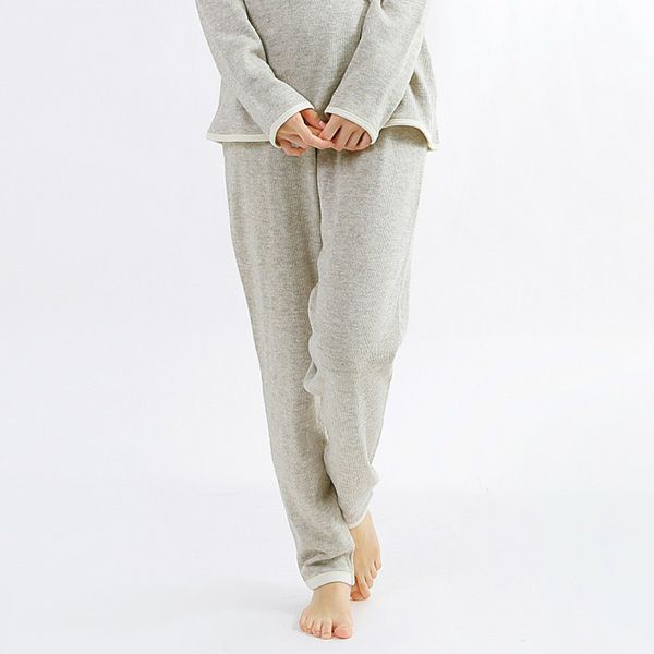 オーガニックコットン＆ヤク ラフアンドスムースパンツ グレー M