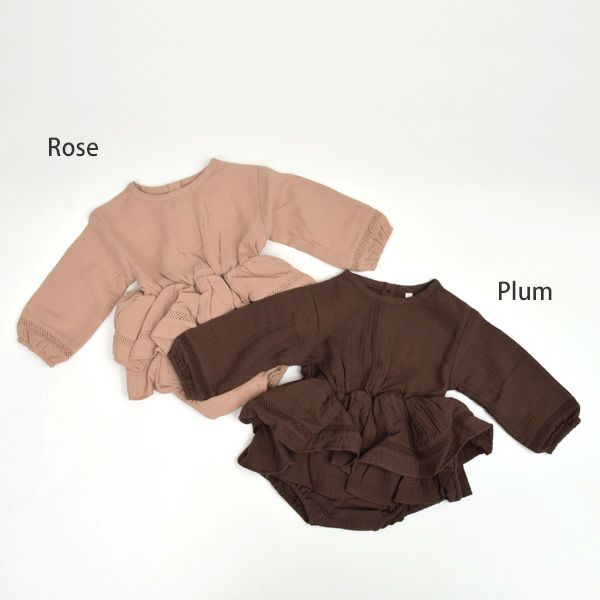 オーガニックコットン ベビー ガーゼペプラム付きロンパース(長袖)