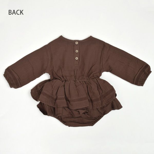 オーガニックコットン ベビー ガーゼペプラム付きロンパース(長袖)