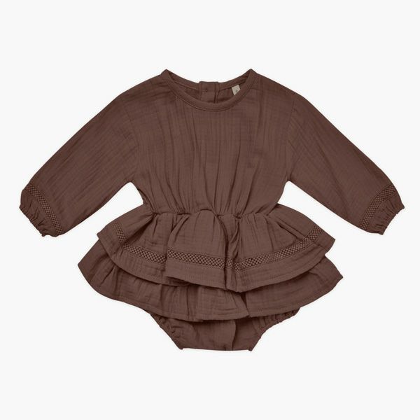 オーガニックコットン ベビー ガーゼペプラム付きロンパース(長袖)