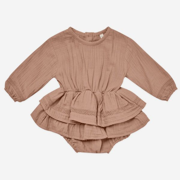 オーガニックコットン ベビー ガーゼペプラム付きロンパース(長袖)