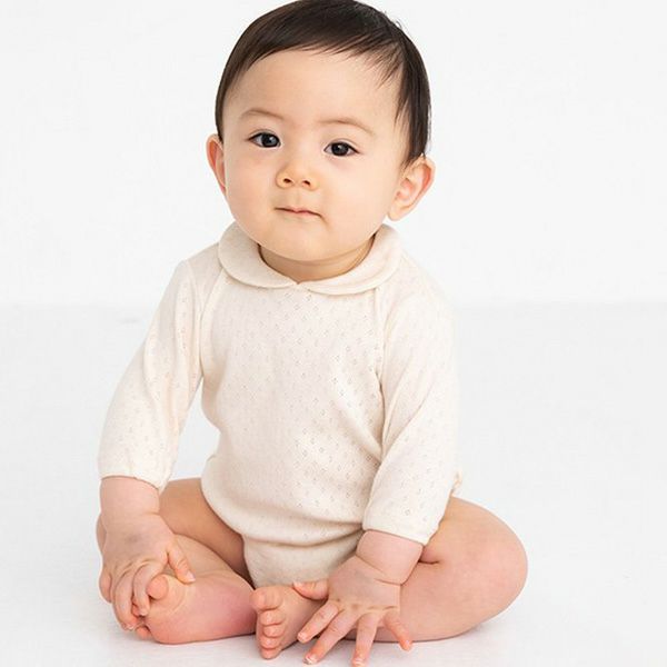 オーガニックコットン ベビー 透かし編みボディースーツ